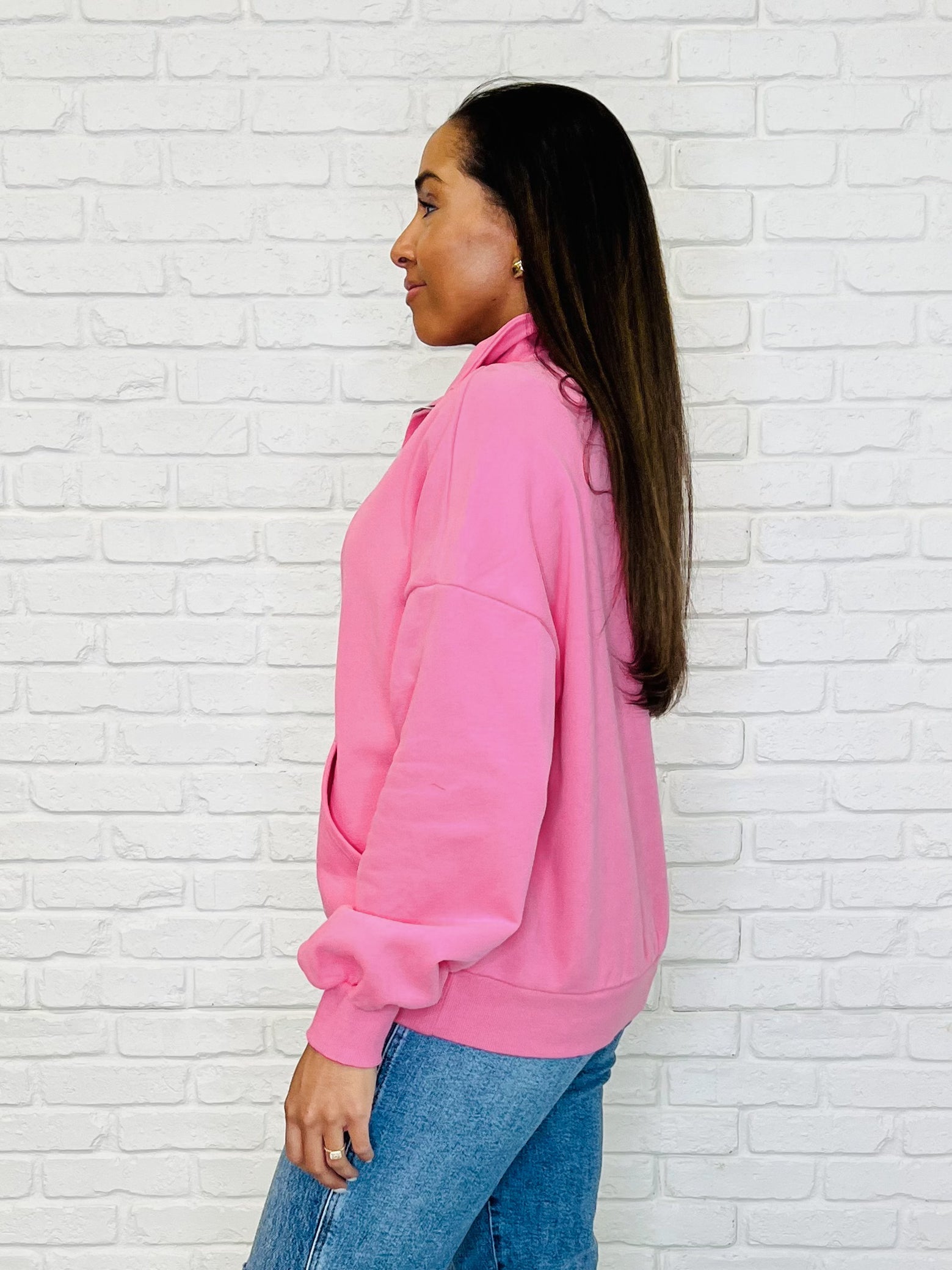 One Eleven North Bonbon Delight Half Zip Pullover in Pink Womens