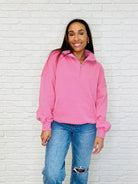 One Eleven North Bonbon Delight Half Zip Pullover in Pink Womens