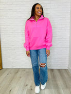 One Eleven North Bonbon Delight Half Zip Pullover in Pink Womens