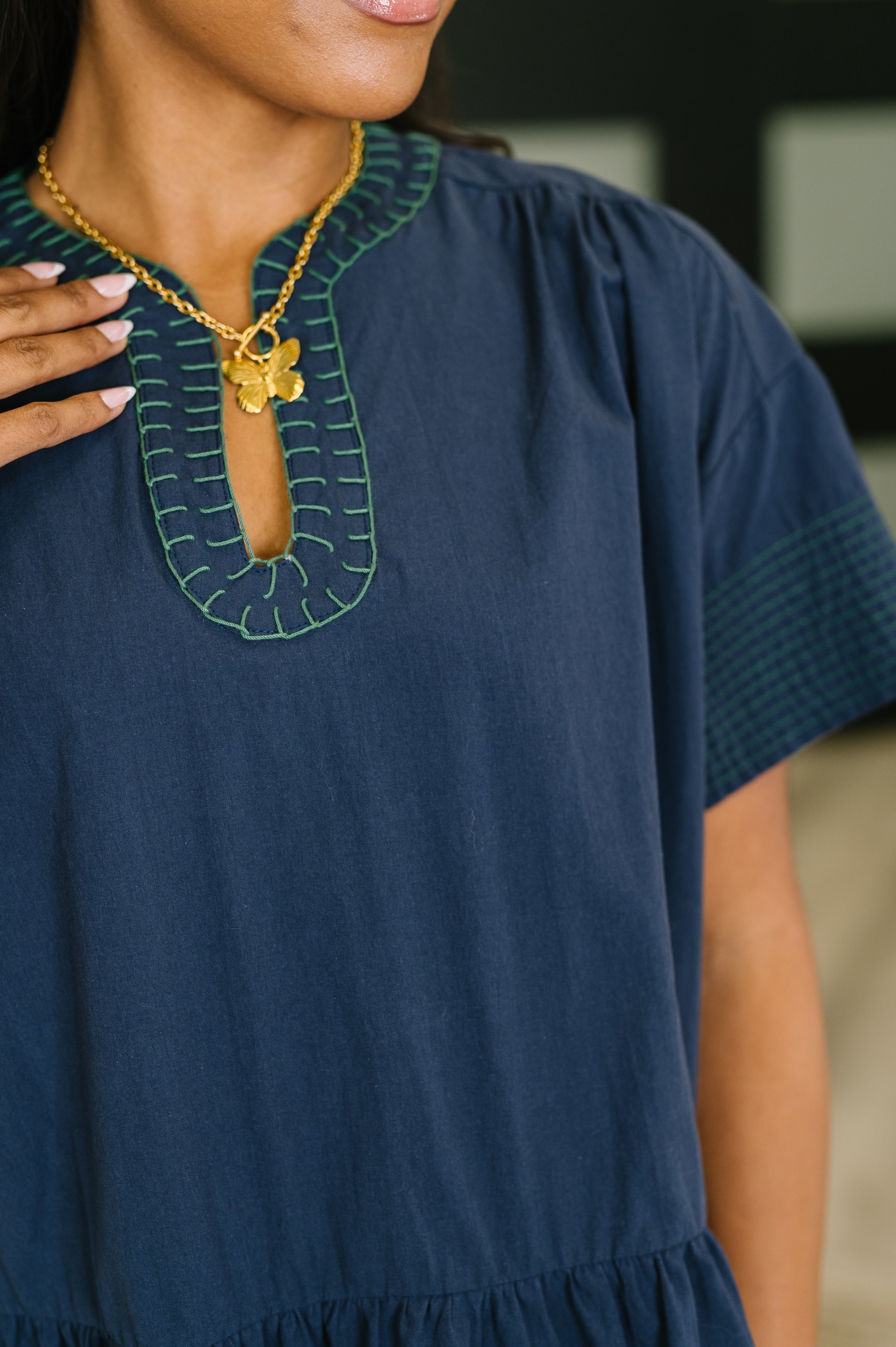 Gigio Boot Scootin' Boogie Tiered Dress in Navy Womens