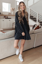 White Burch Borrowed Time Black Mineral Wash V-Neck Dress Dresses