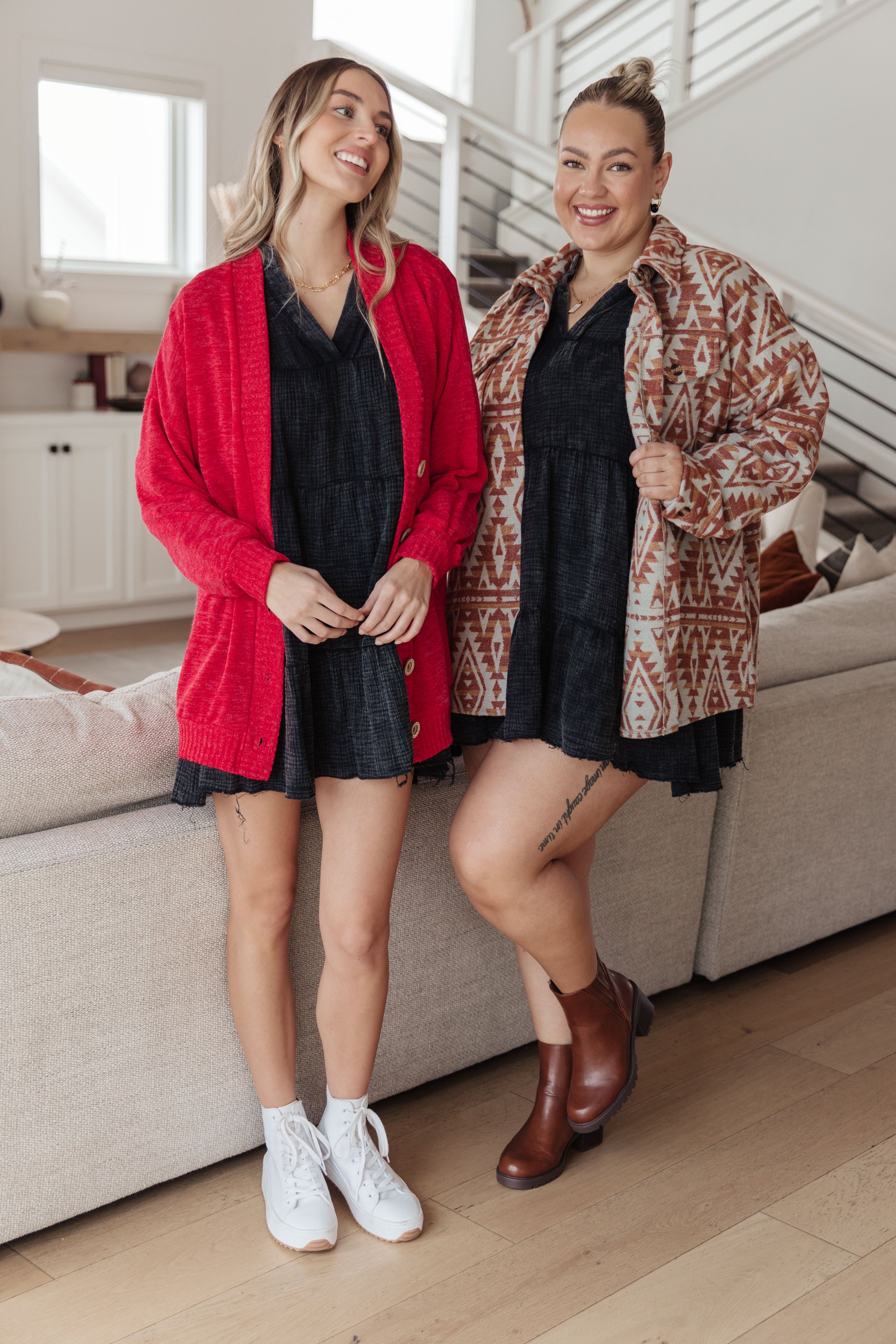 White Burch Borrowed Time Black Mineral Wash V-Neck Dress Dresses