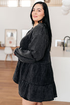 White Burch Borrowed Time Black Mineral Wash V-Neck Dress Dresses