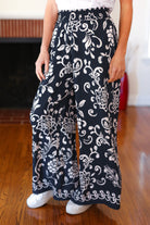 Haptics You Got This Black Paisley Floral Smocked Waist Palazzo Pants Haptics