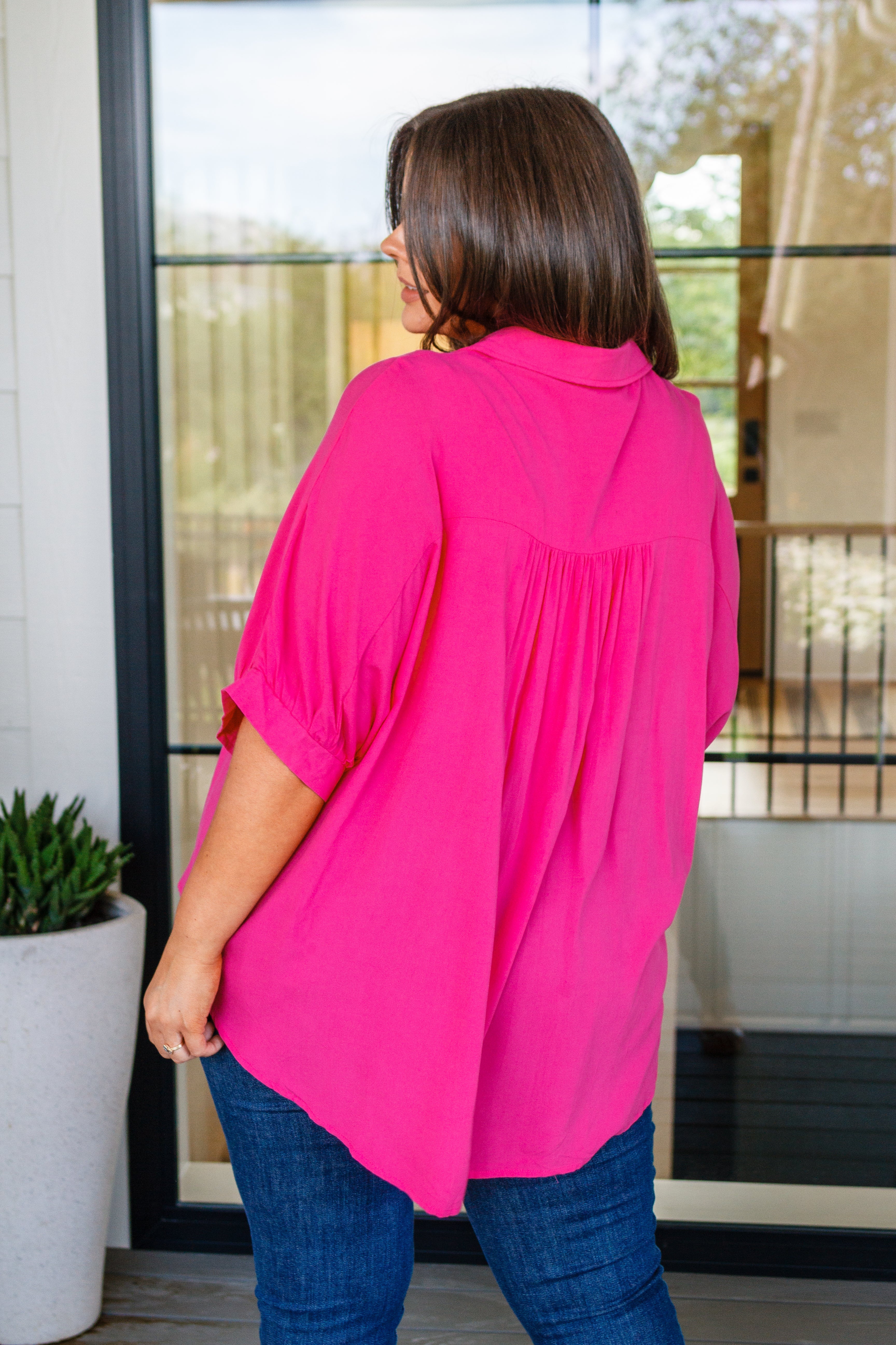 One Eleven North Bounding Beauty Button Down Magenta Blouse Womens