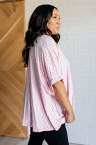 Zenana Boxy Striped Button Up in Hot Pink Tops