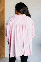 Zenana Boxy Striped Button Up in Hot Pink Tops