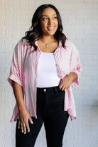 Zenana Boxy Striped Button Up in Hot Pink Tops