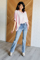 Zenana Boxy Striped Button Up in Hot Pink Tops