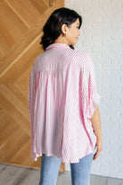 Zenana Boxy Striped Button Up in Hot Pink Tops