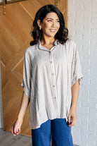 Zenana Boxy Striped Button Up in Mocha Shirts & Tops