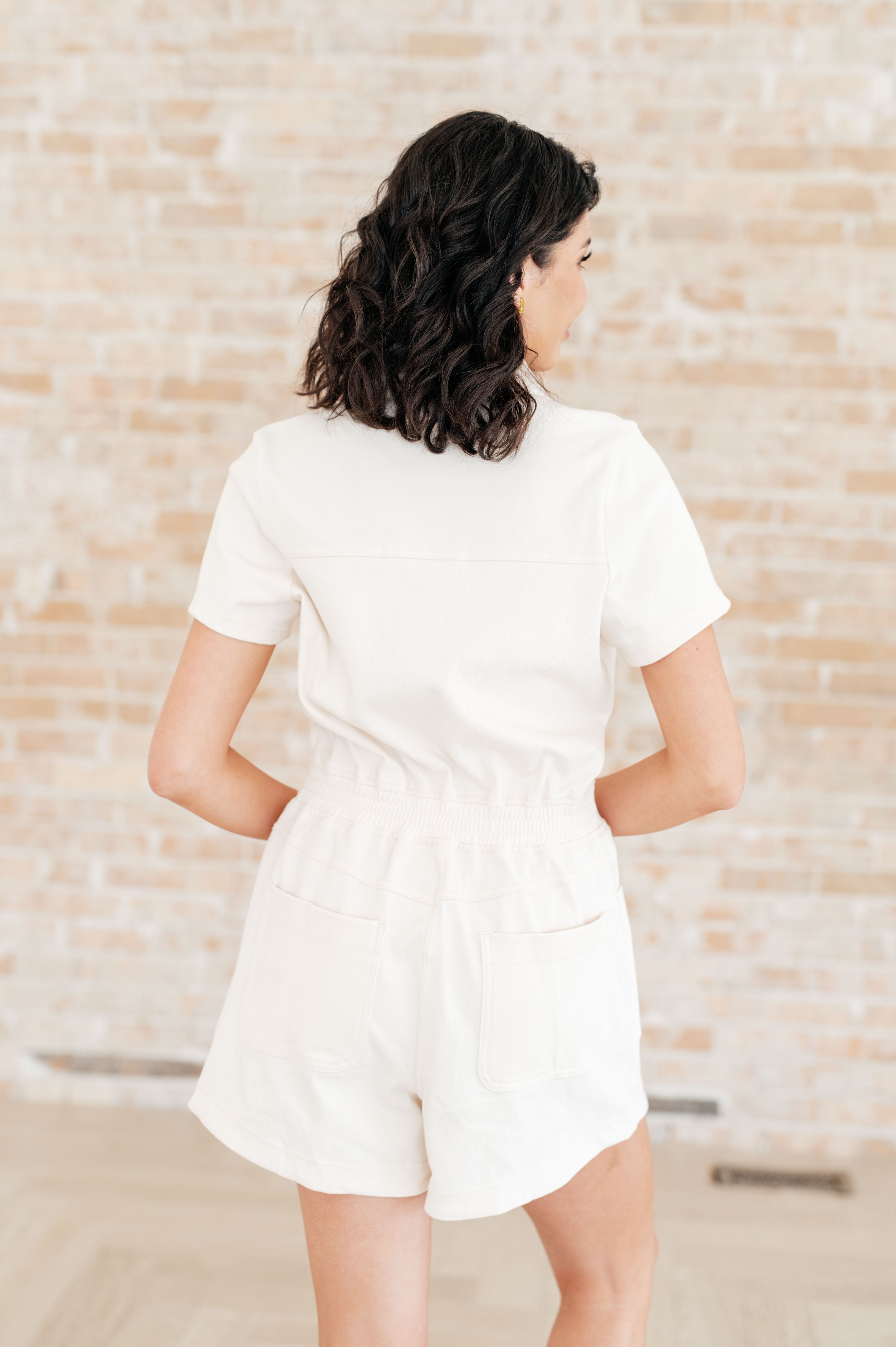 Rae Mode Break Point Collared Romper in Natural Ave Shops