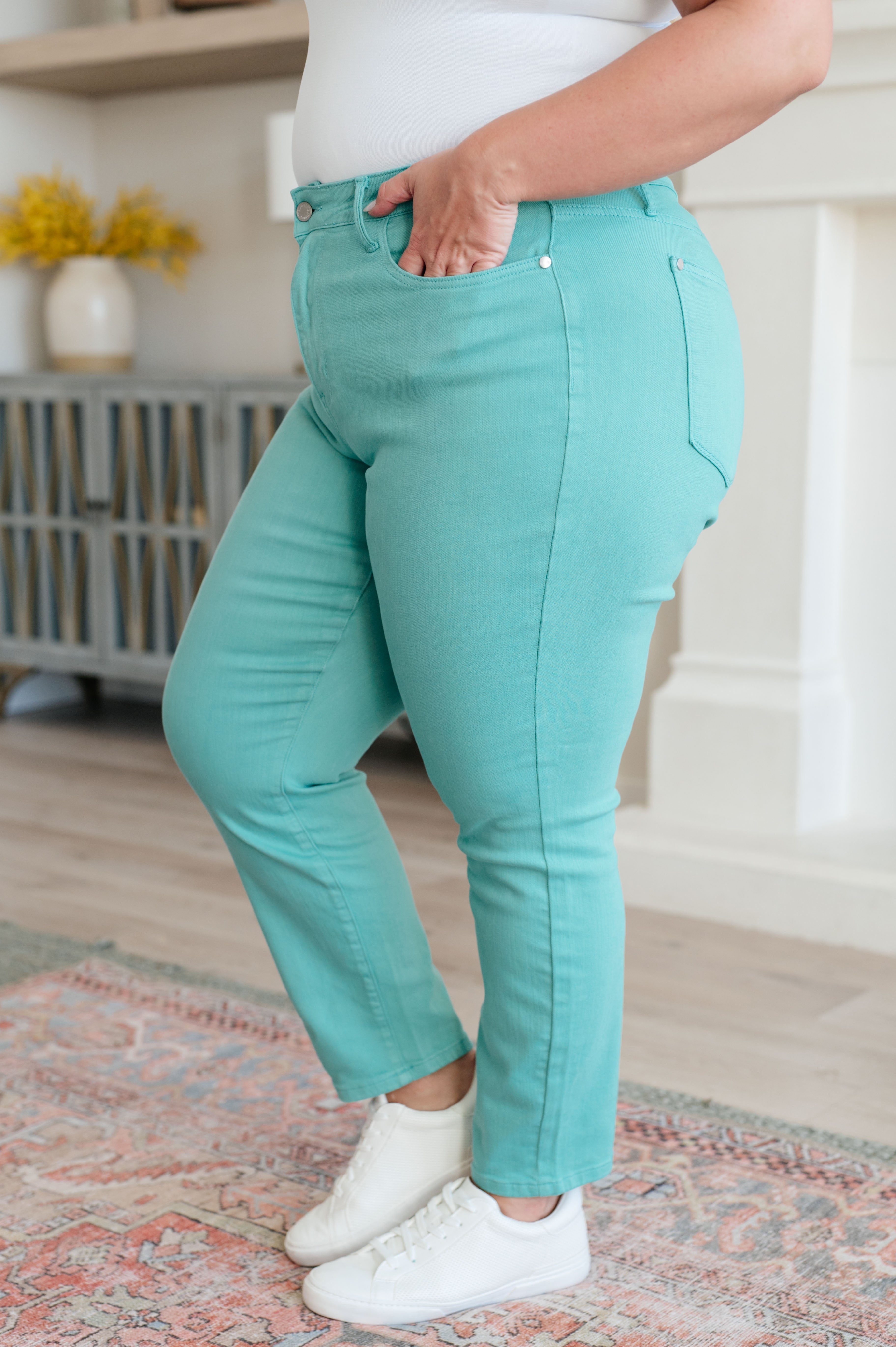 Judy Blue Bridgette High Rise Garment Dyed Slim Jeans in Aquamarine Ave Shops