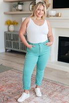 Judy Blue Bridgette High Rise Garment Dyed Slim Jeans in Aquamarine Denim