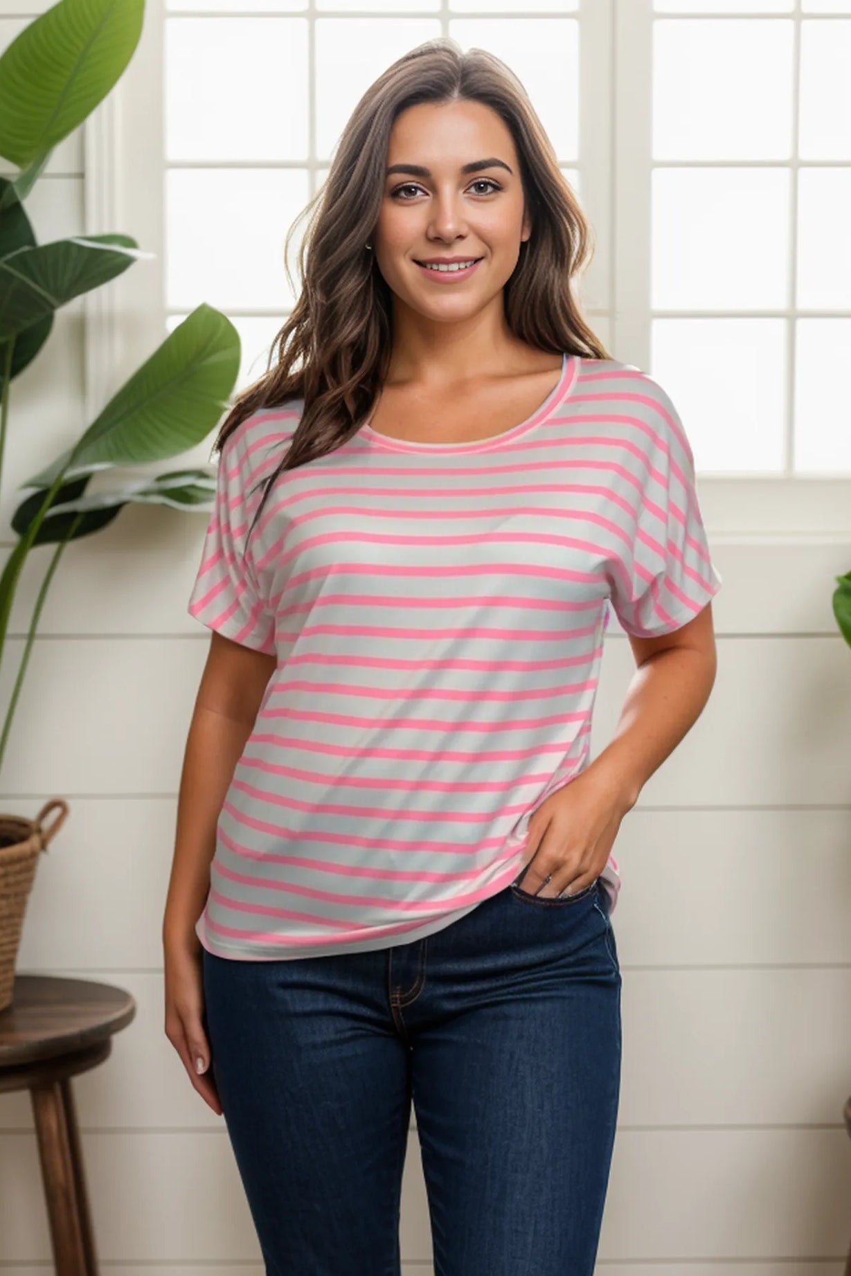 Shopin LA Bubblegum Stripes Twist Back Tee Shirts & Tops