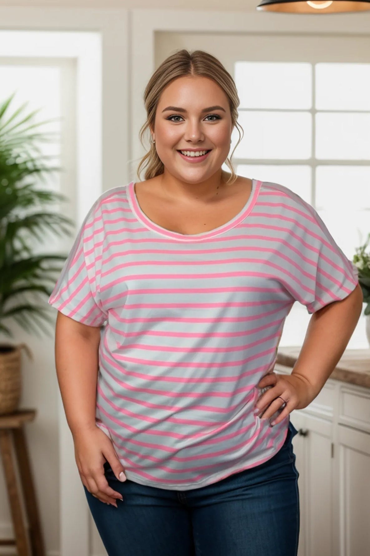 Shopin LA Bubblegum Stripes Twist Back Tee Shirts & Tops