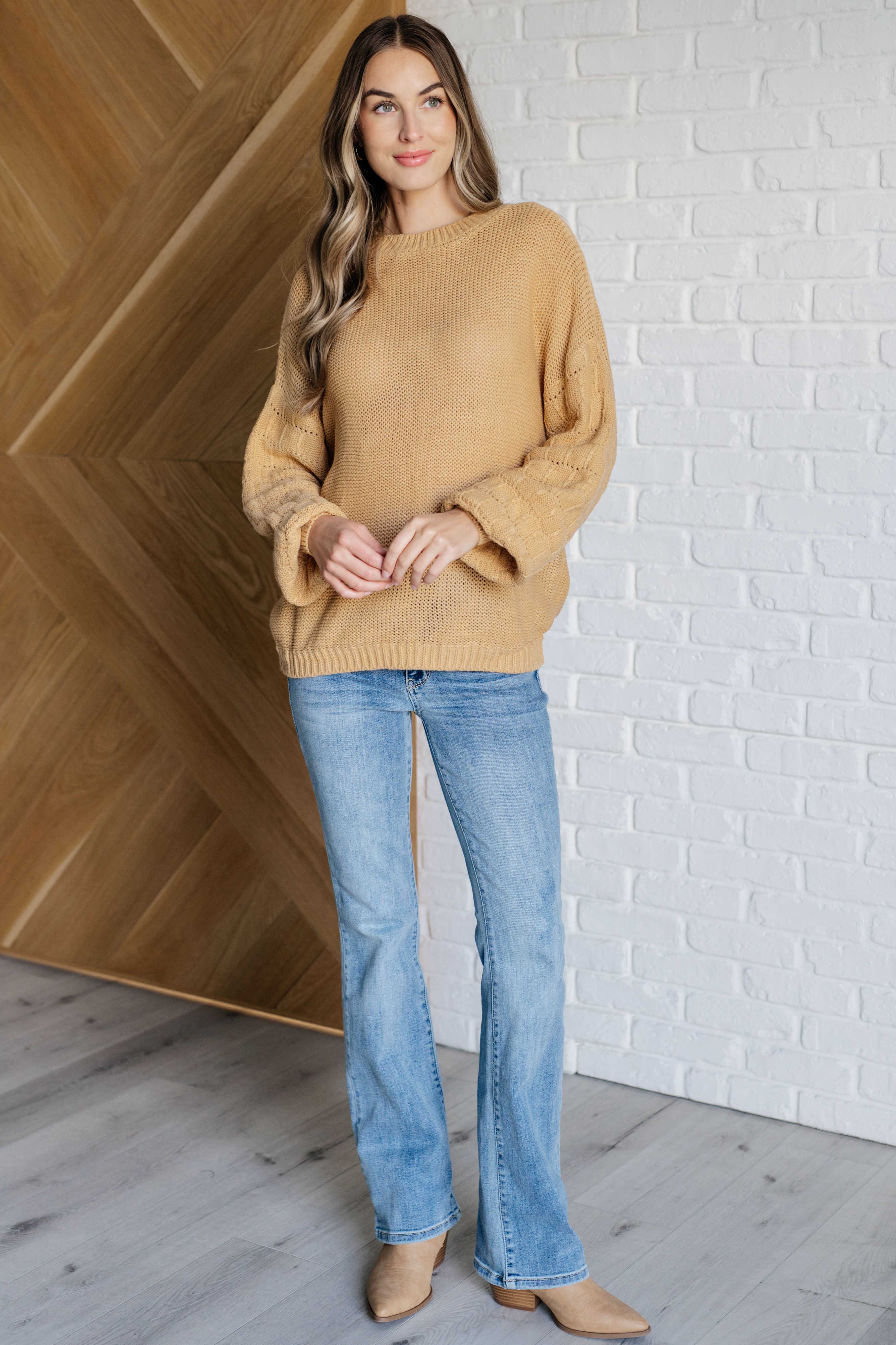 One Eleven North Bubbly Personality Bubble Sleeve Sweater in Wheat Sweater