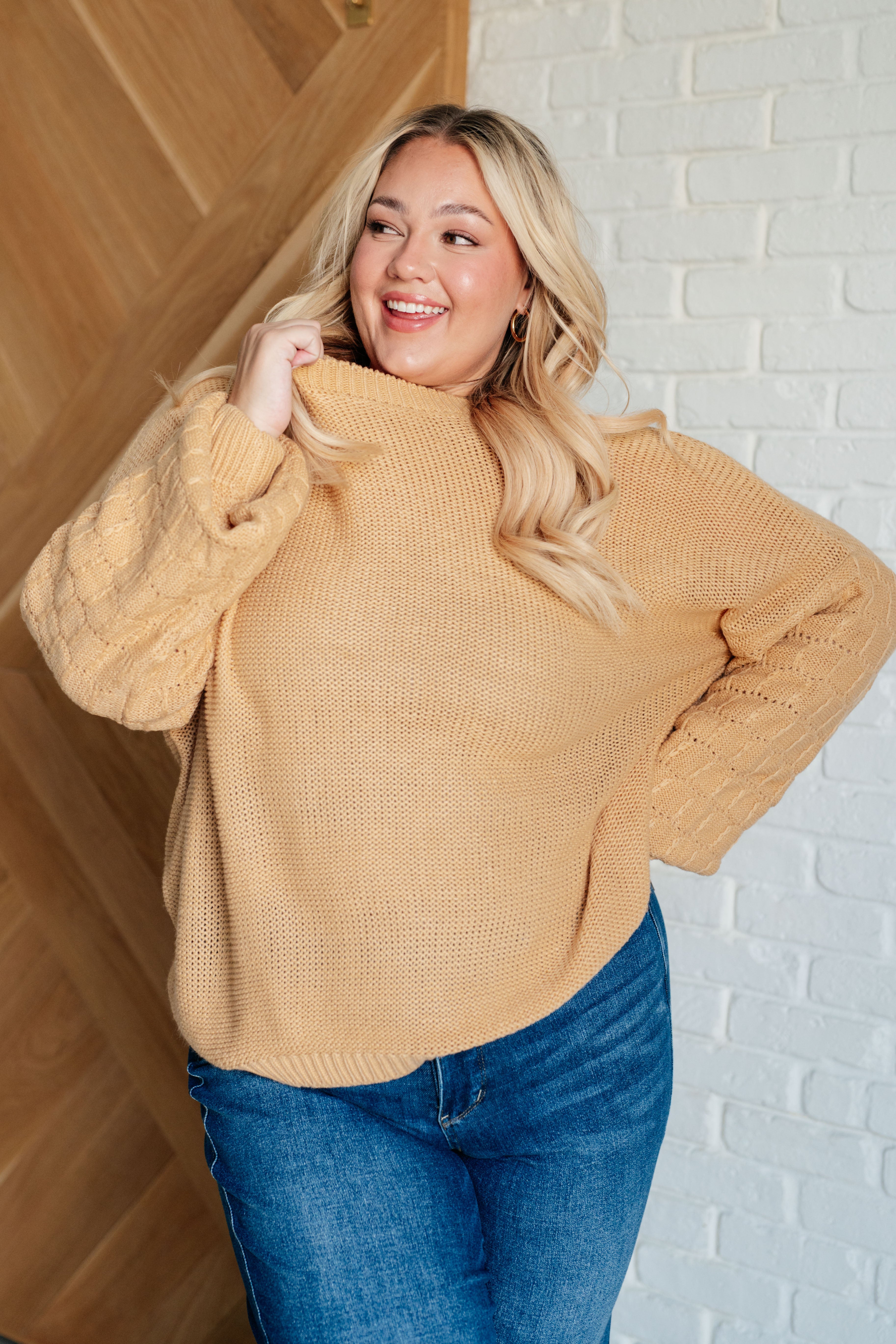 One Eleven North Bubbly Personality Bubble Sleeve Sweater in Wheat Sweater