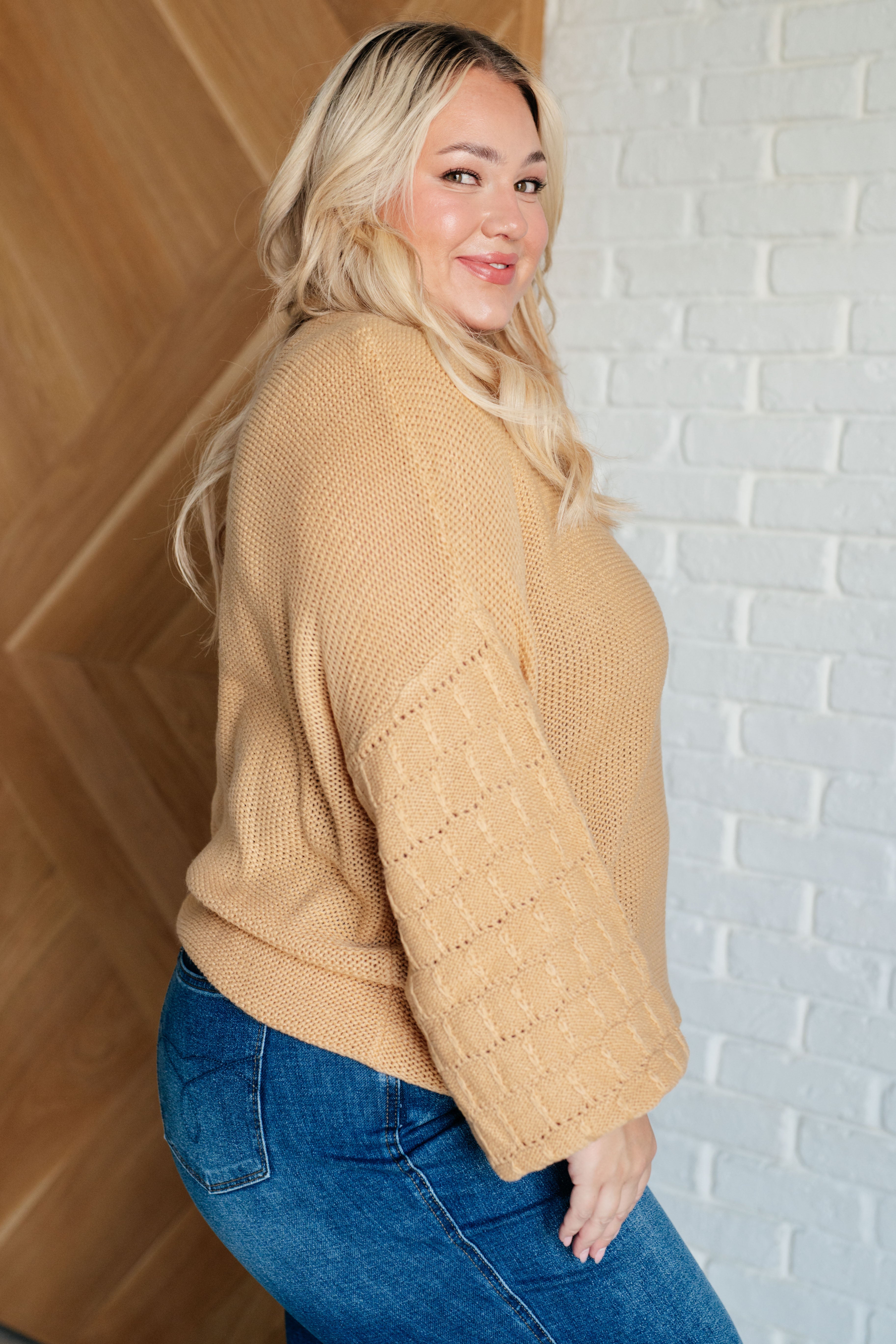 One Eleven North Bubbly Personality Bubble Sleeve Sweater in Wheat Sweater