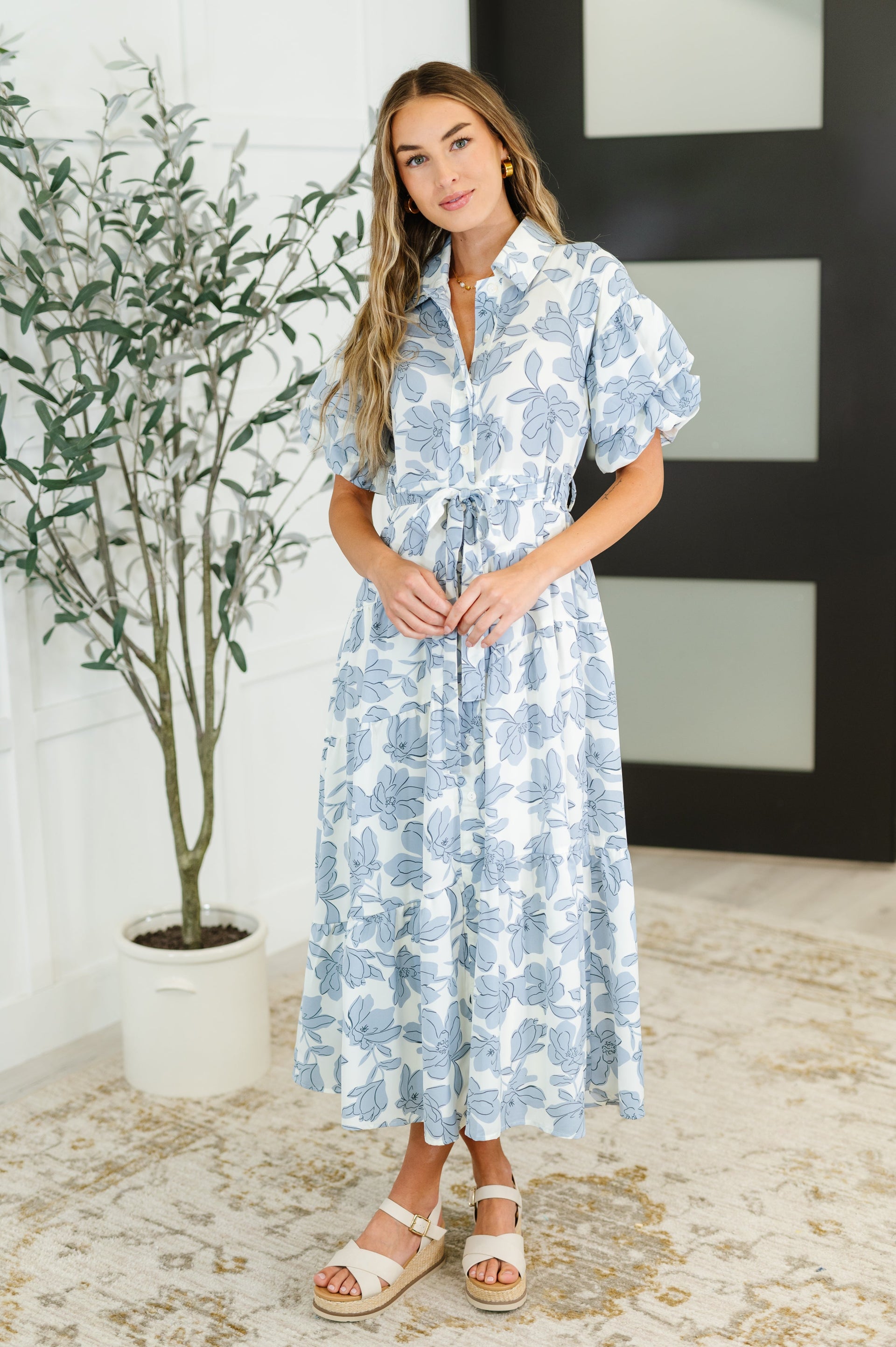 Polagram Budding Romance Collared Button-Down Dress