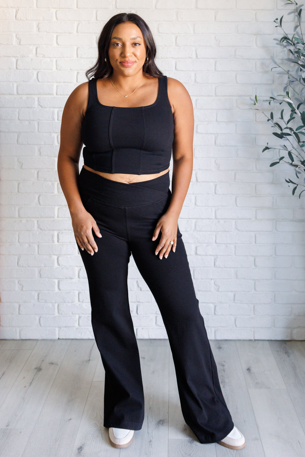 Rae Mode Building Habits Twill Flared Crossover Waist Pant in Black Ave Shops