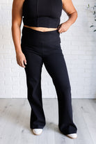 Rae Mode Building Habits Twill Flared Crossover Waist Pant in Black Pants