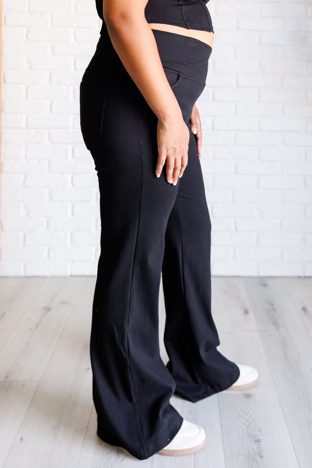 Rae Mode Building Habits Twill Flared Crossover Waist Pant in Black Ave Shops