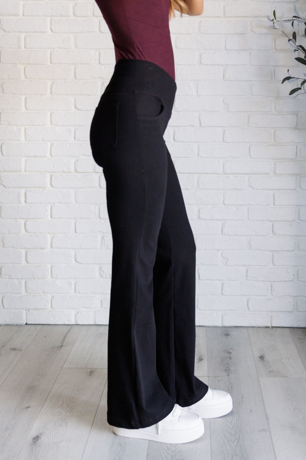 Rae Mode Building Habits Twill Flared Crossover Waist Pant in Black Ave Shops