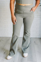 Rae Mode Building Habits Twill Flared Crossover Waist Pant in Dusty Olive Pants