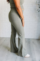 Rae Mode Building Habits Twill Flared Crossover Waist Pant in Dusty Olive Pants