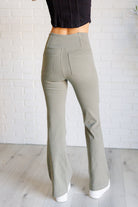 Rae Mode Building Habits Twill Flared Crossover Waist Pant in Dusty Olive Pants