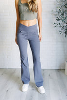 Rae Mode Building Habits Twill Flared Crossover Waist Pant in Titanium Pants