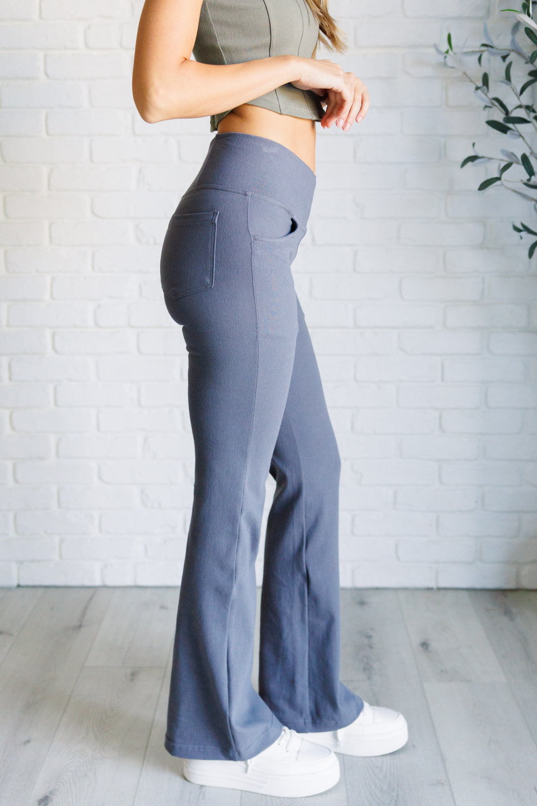 Rae Mode Building Habits Twill Flared Crossover Waist Pant in Titanium Ave Shops