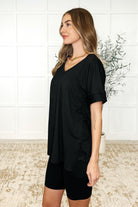 Zenana Buttery Soft V-Neck Bike Short Set in Black Womens
