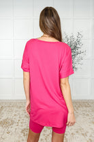 Zenana Buttery Soft V-Neck Bike Short Set in Hot Pink Womens