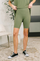 Zenana Buttery Soft V-Neck Bike Short Set in Light Olive Womens