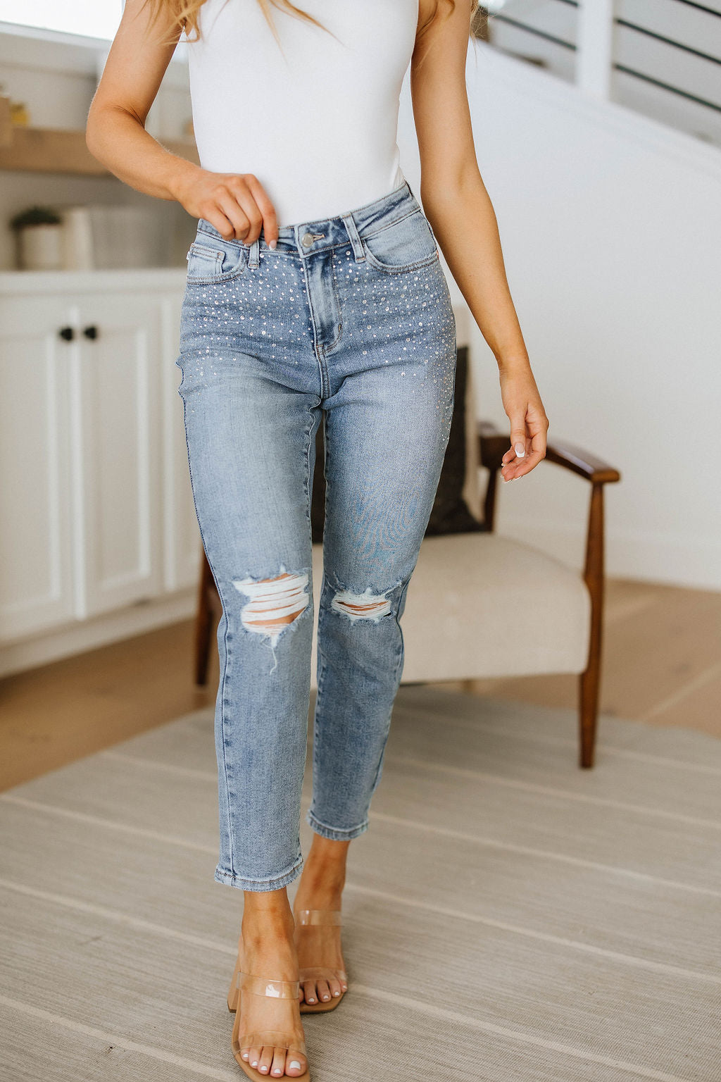 Judy Blue Rhinestone Beauty Slim Fit Jeans JB Boutique Simplified