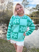 BiBi Mint/Jade Floral Mix Pattern Sweater