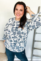 Haptics Vintage Chic Navy & Ivory Three-Quarter Bow Sleeve Contrast Stripe Blouse
