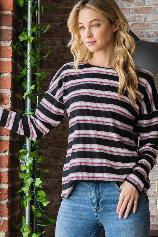 Heimish Victoria Multi Color Striped Pullover Top Shirts