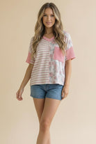 Haptics So Rosy Mixed Print V-Neck Top