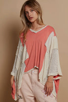 POL Peach Echo High-Low Contrast V-Neck Top Peach Echo Shirts & Tops