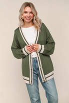 Haptics Olive V-Neck Button Down Color Block Oversized Sweater Cardigan