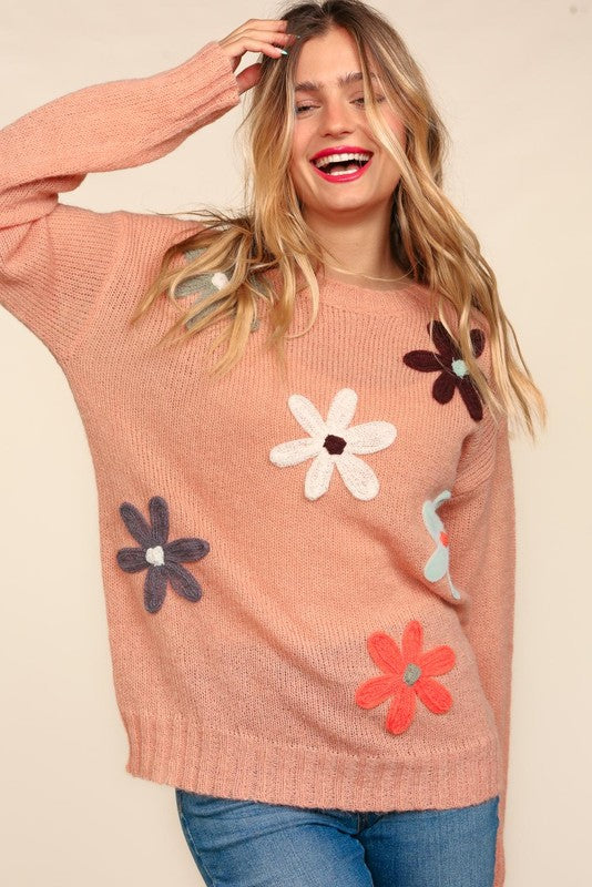 Haptics Terracotta Flower Patch Oversized Knit Sweater Haptics