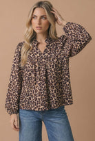 Haptics Leopard Long Sleeve Blouse