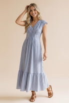 Haptics Sunny Days Striped Pleated Back Smocked Waist Stripe Woven Maxi Dress