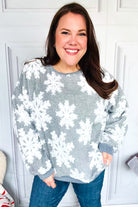 Haptics Silver Puffy Snowflake Sherpa Pullover Haptics