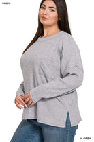 Zenana Plus Ribbed Brushed Melange Hacci Sweater ZENANA