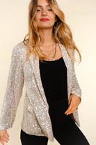 Haptics Shiny Silver Sequin Open Blazer Haptics