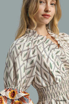 Umgee Boho Printed Smocked Waist Maxi Dress